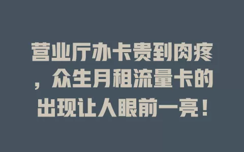 营业厅办卡贵到肉疼，众生月租流量卡的出现让人眼前一亮！