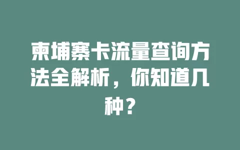 柬埔寨卡流量查询方法全解析，你知道几种？