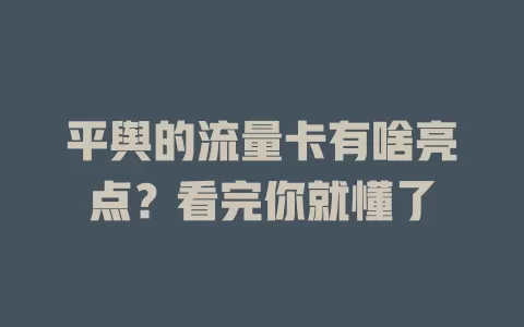 平舆的流量卡有啥亮点？看完你就懂了