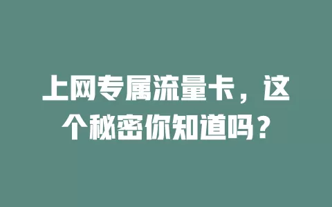 上网专属流量卡，这个秘密你知道吗？