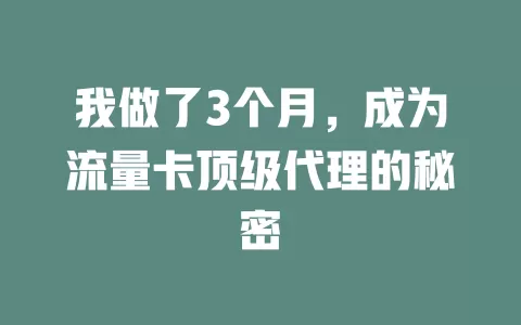我做了3个月，成为流量卡顶级代理的秘密