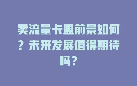 卖流量卡盟前景如何？未来发展值得期待吗？