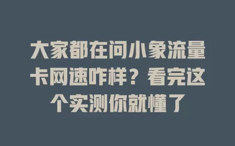 大家都在问小象流量卡网速咋样？看完这个实测你就懂了