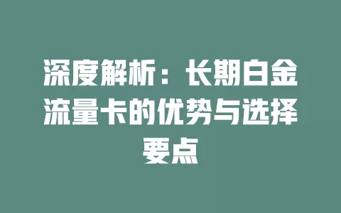深度解析：长期白金流量卡的优势与选择要点