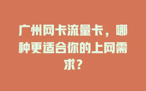 广州网卡流量卡，哪种更适合你的上网需求？