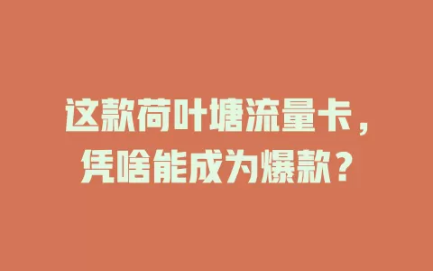 这款荷叶塘流量卡，凭啥能成为爆款？