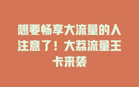 想要畅享大流量的人注意了！大荔流量王卡来袭