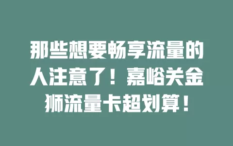 那些想要畅享流量的人注意了！嘉峪关金狮流量卡超划算！