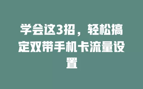 学会这3招，轻松搞定双带手机卡流量设置