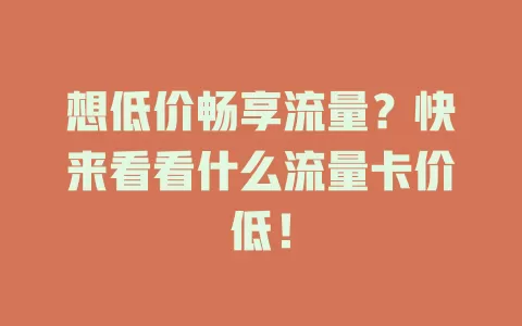 想低价畅享流量？快来看看什么流量卡价低！