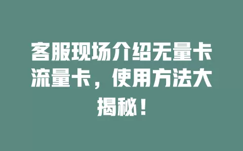 客服现场介绍无量卡流量卡，使用方法大揭秘！