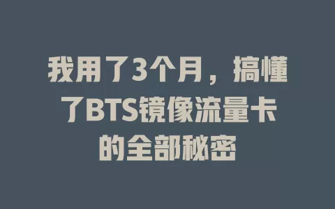 我用了3个月，搞懂了BTS镜像流量卡的全部秘密