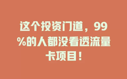 这个投资门道，99%的人都没看透流量卡项目！