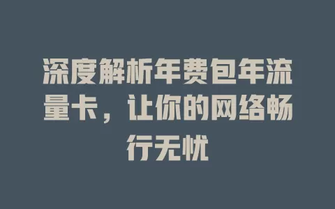 深度解析年费包年流量卡，让你的网络畅行无忧