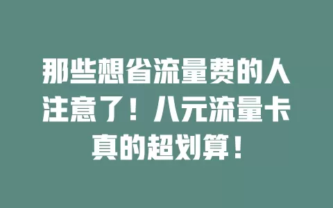 那些想省流量费的人注意了！八元流量卡真的超划算！