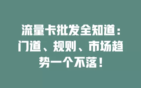流量卡批发全知道：门道、规则、市场趋势一个不落！