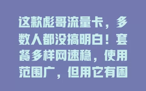 这款彪哥流量卡，多数人都没搞明白！套餐多样网速稳，使用范围广，但用它有困惑？了解特点用法，问题迎刃而解，畅享网络无阻
