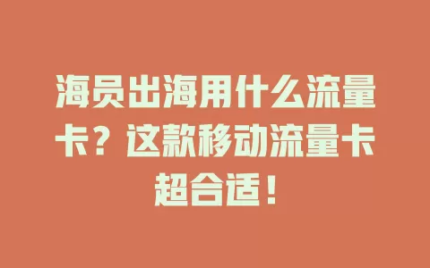 海员出海用什么流量卡？这款移动流量卡超合适！