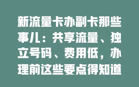 新流量卡办副卡那些事儿：共享流量、独立号码、费用低，办理前这些要点得知道