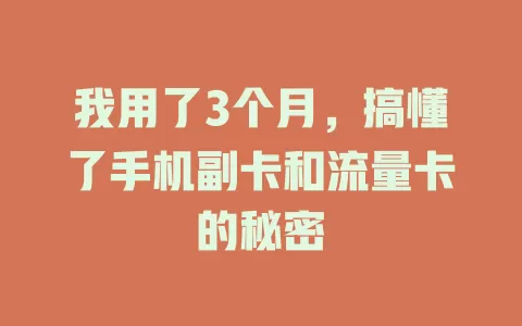 我用了3个月，搞懂了手机副卡和流量卡的秘密