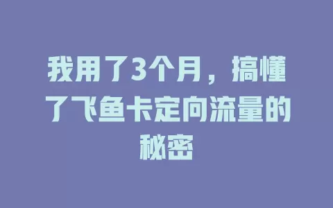 我用了3个月，搞懂了飞鱼卡定向流量的秘密