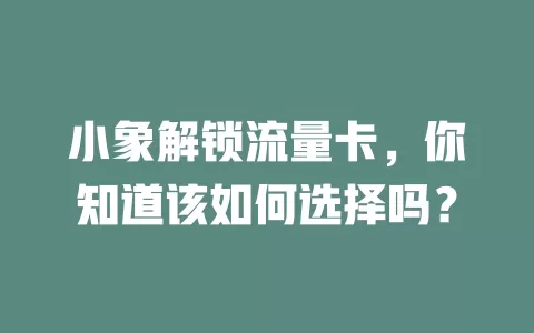 小象解锁流量卡，你知道该如何选择吗？