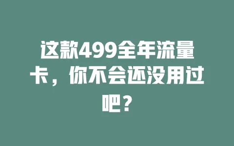 这款499全年流量卡，你不会还没用过吧？