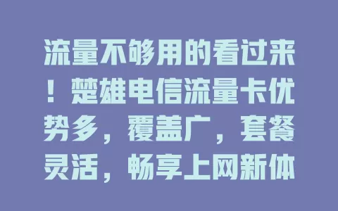 流量不够用的看过来！楚雄电信流量卡优势多，覆盖广，套餐灵活，畅享上网新体验