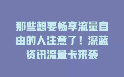 那些想要畅享流量自由的人注意了！深蓝资讯流量卡来袭