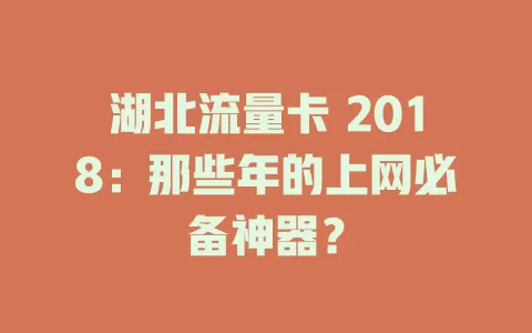 湖北流量卡 2018：那些年的上网必备神器？