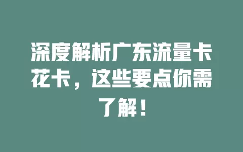 深度解析广东流量卡花卡，这些要点你需了解！