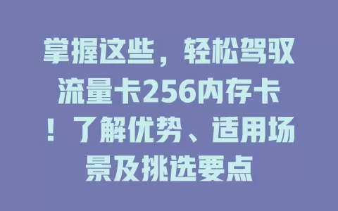 掌握这些，轻松驾驭流量卡256内存卡！了解优势、适用场景及挑选要点