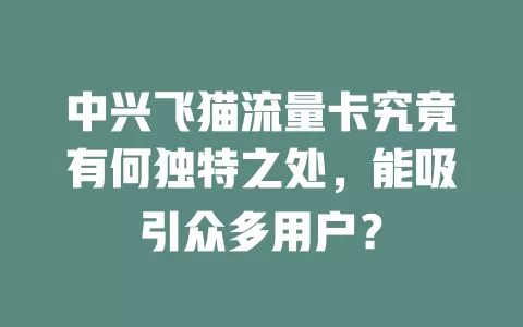 中兴飞猫流量卡究竟有何独特之处，能吸引众多用户？