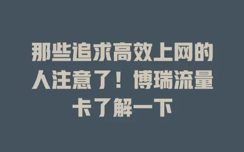 那些追求高效上网的人注意了！博瑞流量卡了解一下