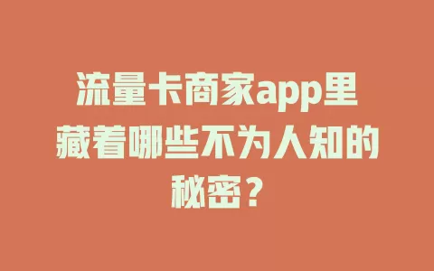 流量卡商家app里藏着哪些不为人知的秘密？