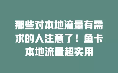 那些对本地流量有需求的人注意了！鱼卡本地流量超实用