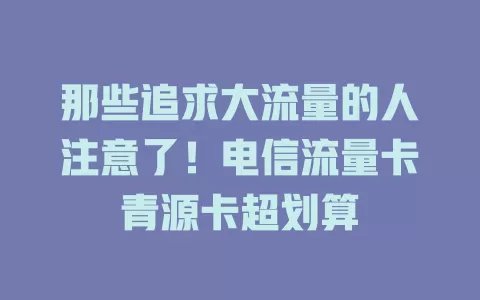 那些追求大流量的人注意了！电信流量卡青源卡超划算