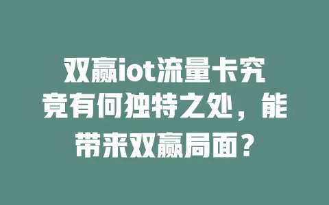 双赢iot流量卡究竟有何独特之处，能带来双赢局面？