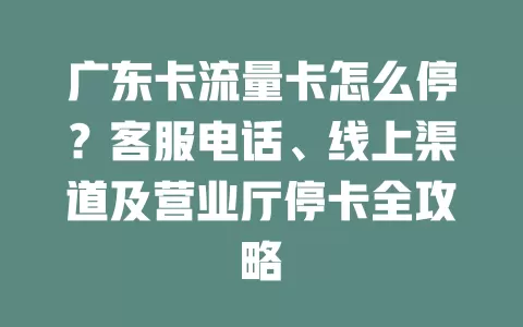 广东卡流量卡怎么停？客服电话、线上渠道及营业厅停卡全攻略