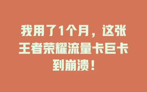 我用了1个月，这张王者荣耀流量卡巨卡到崩溃！