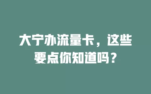 大宁办流量卡，这些要点你知道吗？