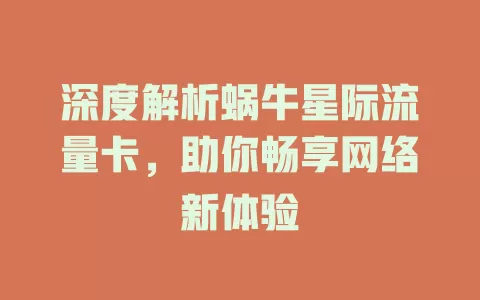 深度解析蜗牛星际流量卡，助你畅享网络新体验