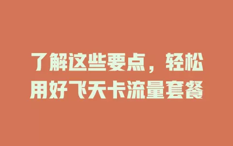 了解这些要点，轻松用好飞天卡流量套餐