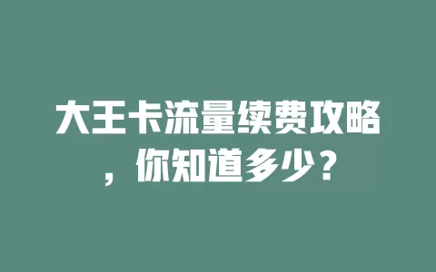 大王卡流量续费攻略，你知道多少？