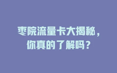 枣院流量卡大揭秘，你真的了解吗？