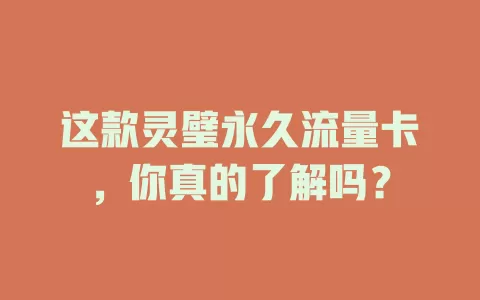 这款灵璧永久流量卡，你真的了解吗？