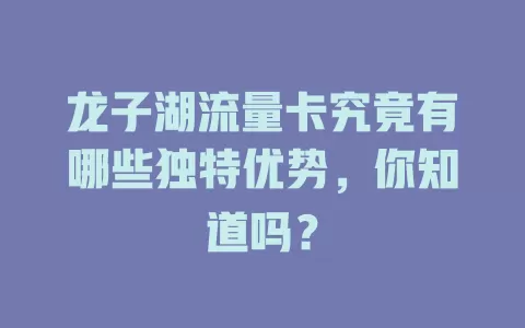 龙子湖流量卡究竟有哪些独特优势，你知道吗？