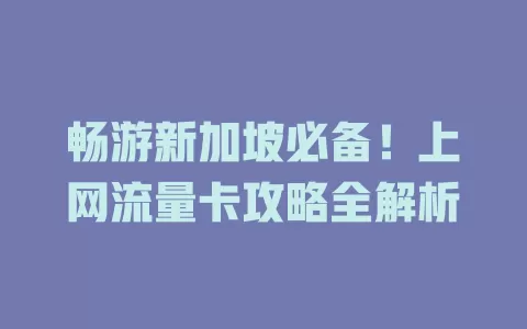 畅游新加坡必备！上网流量卡攻略全解析