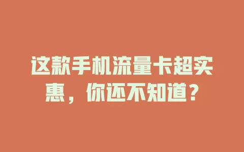 这款手机流量卡超实惠，你还不知道？