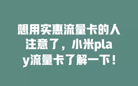 想用实惠流量卡的人注意了，小米play流量卡了解一下！